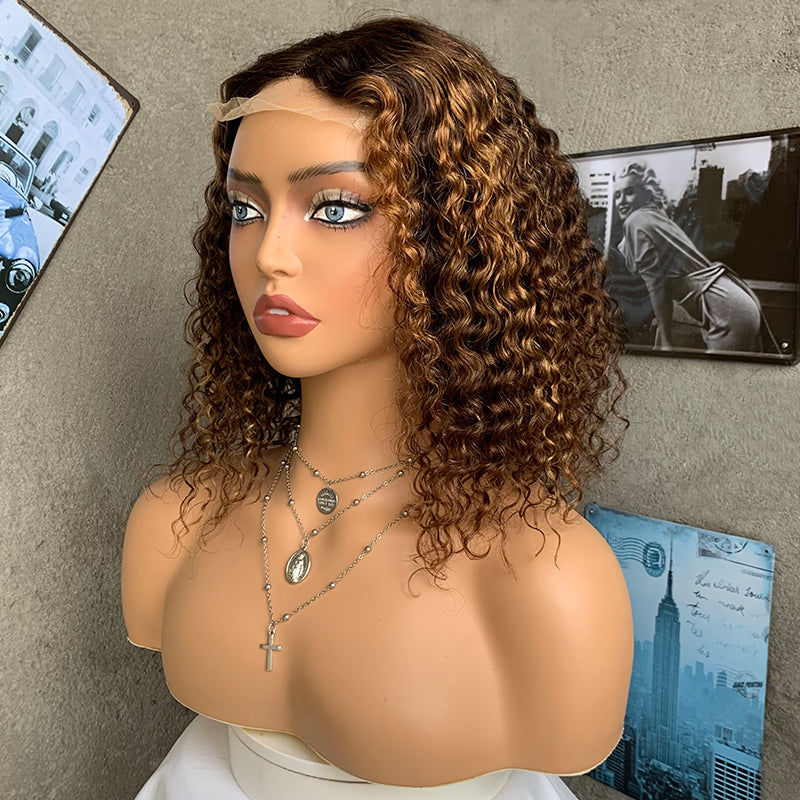 14" Bobs JC Lace Front Human Hair Wigs with Kinky Curly
