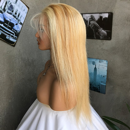 20" Blonde Long Straight Lace Front Human Hair Wigs