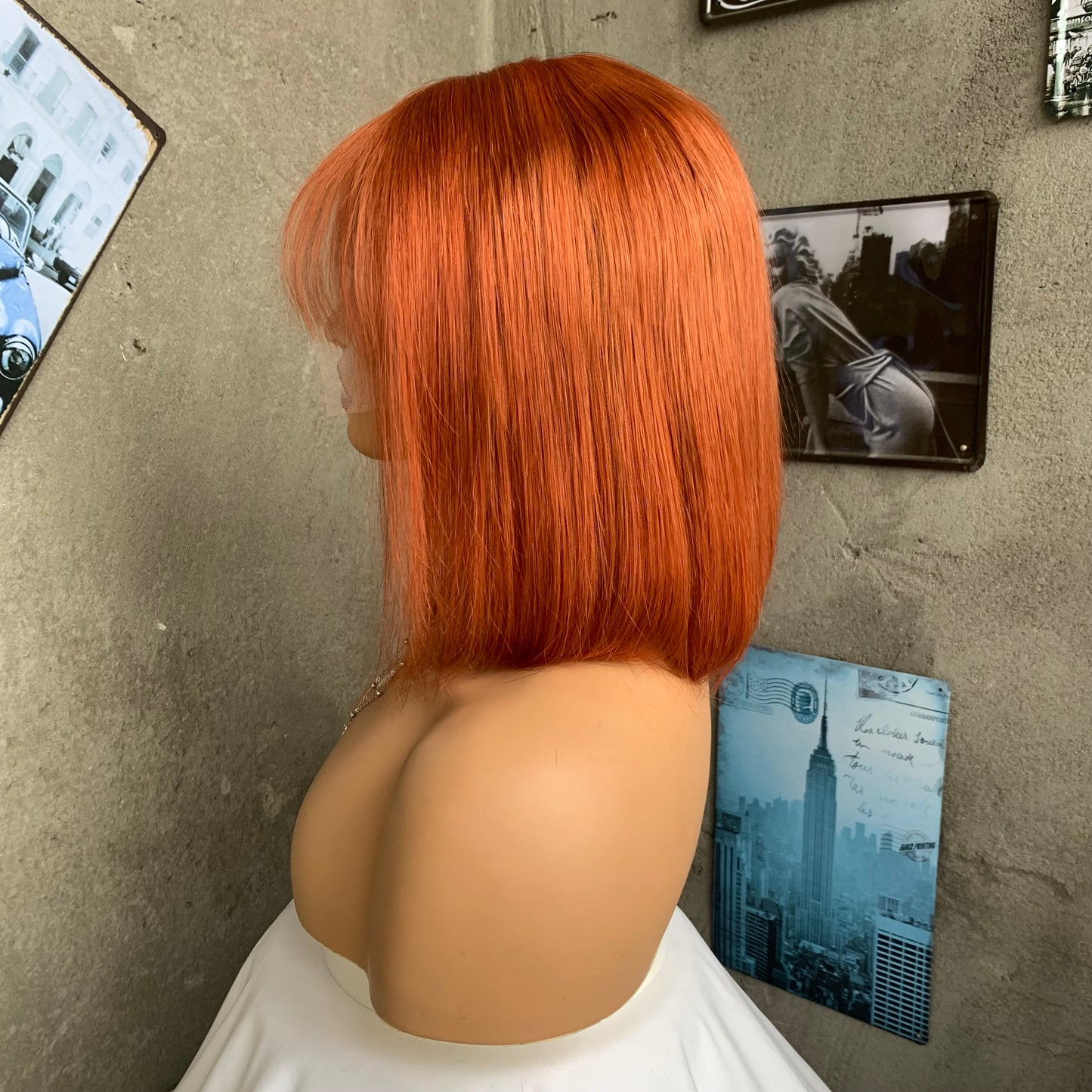 14" Red Straight Bobs Lace Front Human Hair Wigs