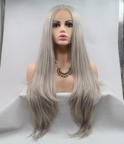 26" Grey Straight Lace Front Human Hair Wigs