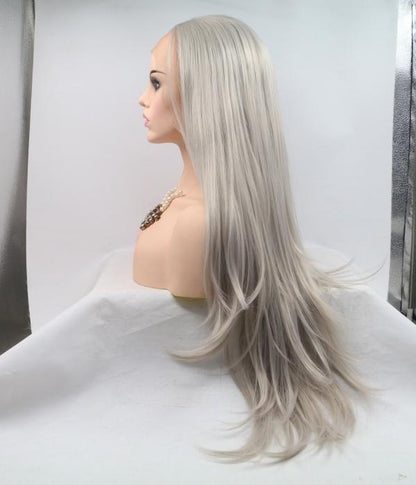 26" Grey Straight Lace Front Human Hair Wigs