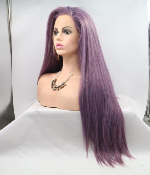 26" Purple Straight Lace Front Human Hair Wigs