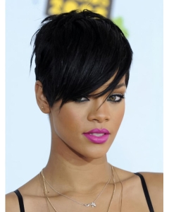 Convenient Black Straight Cropped Rihanna Wigs Convenient Black Straight Cropped Rihanna Wigs