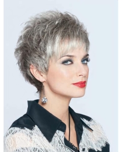 Top Lace Front Cropped Synthetic Grey Wigs Top Lace Front Cropped Synthetic Grey Wigs