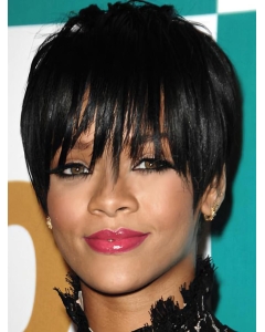 Comfortable Black Straight Cropped Rihanna Wigs Comfortable Black Straight Cropped Rihanna Wigs
