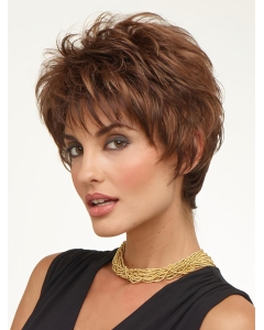Modern Brown Wavy Cropped Wigs For Cancer Modern Brown Wavy Cropped Wigs For Cancer