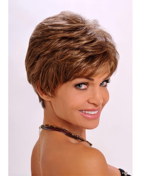 Refined Auburn Wavy Cropped Synthetic Wigs Refined Auburn Wavy Cropped Synthetic Wigs