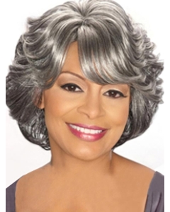 Dip Grey Lady With Bangs Chin Length Human Wigs Dip Grey Lady With Bangs Chin Length Human Wigs