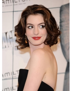 Designed Auburn Wavy Chin Length Anne Hathaway Wigs Designed Auburn Wavy Chin Length Anne Hathaway Wigs