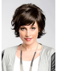Amazing Chin Length Wavy Black With Bangs High Quality Wigs Amazing Chin Length Wavy Black With Bangs High Quality Wigs