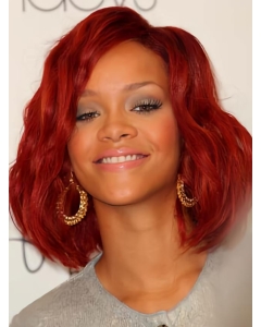 Rihanna Red Wavy Chin Length Lace Front Human Wigs Rihanna Red Wavy Chin Length Lace Front Human Wigs
