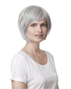 Fashionable Straight Chin Length Synthetic Grey Wigs
