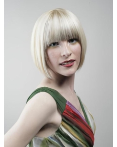 Young Fashion Platinum Blonde Chin Length Straight Full Lace Human Wigs Young Fashion Platinum Blonde Chin Length Straight Full Lace Human Wigs
