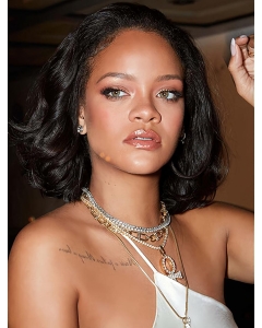 Black 12" Straight Bobs Chin Length Rihanna Wigs Black 12" Straight Bobs Chin Length Rihanna Wigs