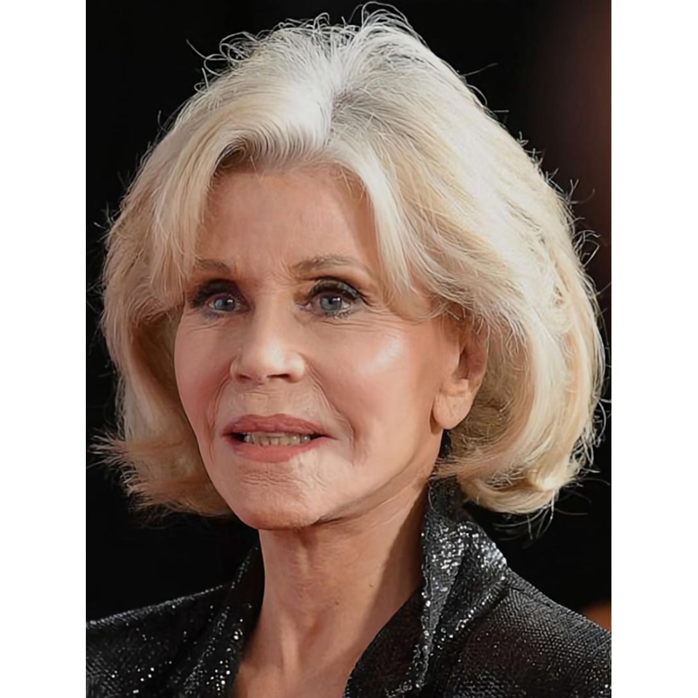 Grey 12" Straight Bobs Chin Length Jane Fonda Wigs