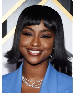 12" Lace Front Chin Length Black Bobs Justine Skye Wigs 12" Lace Front Chin Length Black Bobs Justine Skye Wigs