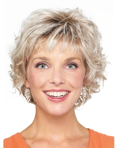 Blonde Curly Chin Length Bobs Monofilament Wigs For Ladies Blonde Curly Chin Length Bobs Monofilament Wigs For Ladies