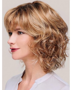 Monofilament Blonde Chin Length Curly 12" With Bangs Synthetic Wigs For Women Monofilament Blonde Chin Length Curly 12" With Bangs Synthetic Wigs For Women