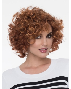 Curly Auburn With Bangs Mono Natural Looking Synthetic Lace Wigs Curly Auburn With Bangs Mono Natural Looking Synthetic Lace Wigs