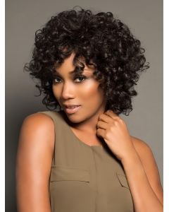 Comfortable 10" Curly Chin Length With Bangs African American Wigs Comfortable 10" Curly Chin Length With Bangs African American Wigs
