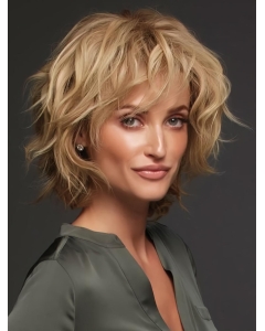 Curly 100% Hand-Tied Blonde Layered Human Hair Hand Tied Wigs