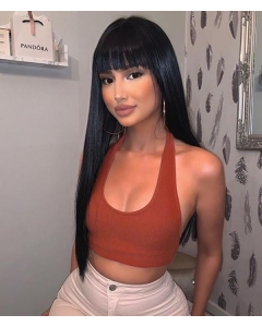 Natural Looking Black Long Straight  Elf Kiss Synthetic Lace Front Wigs With Bang Natural Looking Black Long Straight  Elf Kiss Synthetic Lace Front Wigs With Bang