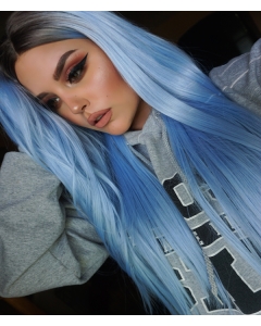 Light Blue Silky Long Straight Synthetic Lace Front Wigs Light Blue Silky Long Straight Synthetic Lace Front Wigs