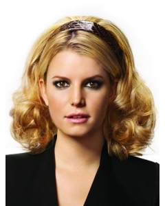Modern Blonde Curly Shoulder Length Human Hair Wigs & Half Wigs Modern Blonde Curly Shoulder Length Human Hair Wigs & Half Wigs