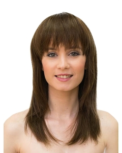 Lace Front Brown 16" Straight Long With Bangs Sleek Human Hair Women Wigs Lace Front Brown 16" Straight Long With Bangs Sleek Human Hair Women Wigs
