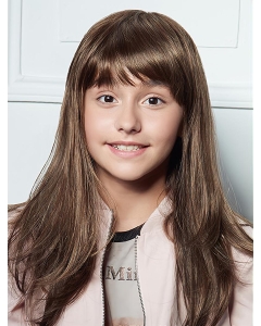 Brown 18" Long Straight Capless  Synthetic Children Wig Brown 18" Long Straight Capless  Synthetic Children Wig