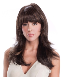 16" Long Straight With Bangs Brown  Monofilament Synthetic Wig For Cancer Patients 16" Long Straight With Bangs Brown  Monofilament Synthetic Wig For Cancer Patients