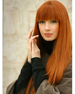 26'' Online Long Straight Lace Front Copper Remy Human Hair Women Wigs  26'' Online Long Straight Lace Front Copper Remy Human Hair Women Wigs