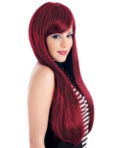 24 Inches Long Straight With Bangs Lace Front Smooth Red Synthetic Women Wigs 24 Inches Long Straight With Bangs Lace Front Smooth Red Synthetic Women Wigs