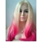 24 Inches Long Straight Lace Front Wavy Blonde to Pink Human Hair Ombre Women Wigs