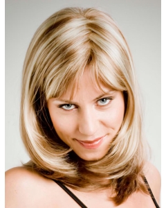 14'' Beautiful Straight Shoulder Length Capless Blonde With Bangs Fantastic Synthetic Women Wigs 14'' Beautiful Straight Shoulder Length Capless Blonde With Bangs Fantastic Synthetic Women Wigs
