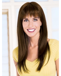 Gentle Brown Straight With Bangs Capless Remy Human Hair Long Women Wigs  Gentle Brown Straight With Bangs Capless Remy Human Hair Long Women Wigs