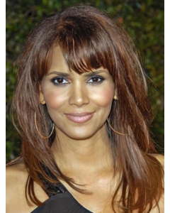 16'' Long Straight Elegant and Stylish and Feminine Mid-length  with Bangs Full Lace Human Hair Halle Berry  Wig 16'' Long Straight Elegant and Stylish and Feminine Mid-length  with Bangs Full Lace Human Hair Halle Berry  Wig