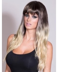22'' Long Wavy With Bangs Lace Front  100% Indian Remy Human Hair Women Ombre Wigs 22'' Long Wavy With Bangs Lace Front  100% Indian Remy Human Hair Women Ombre Wigs