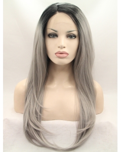 19" Straight Layered  Lace Front   Synthetic Long Grey Women Wigs 19" Straight Layered  Lace Front   Synthetic Long Grey Women Wigs