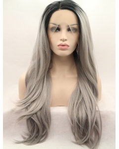 27'' Long Straight  Lace Front Layered Synthetic Grey Women Wigs 27'' Long Straight  Lace Front Layered Synthetic Grey Women Wigs