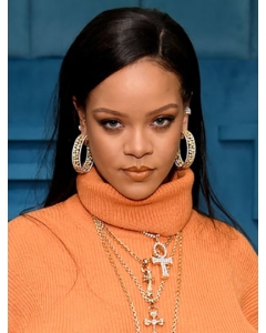 24" Straight Without Bangs Lace Front Black Long Synthetic Women Rihanna Wigs  24" Straight Without Bangs Lace Front Black Long Synthetic Women Rihanna Wigs