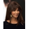 16'' Straight With Bangs Brown Lace Front Long Remy Human Hair  Halle Berry Wigs