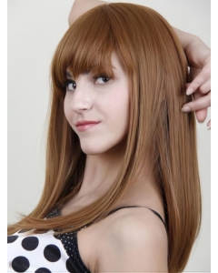 18'' Long Cool Auburn Straight With Bangs Capless 100% Remy Human Hair Women Wigs For Cancer 18'' Long Cool Auburn Straight With Bangs Capless 100% Remy Human Hair Women Wigs For Cancer
