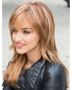 20'' Wholesome Layered Blonde Straight With Bangs 100% Hand-tied  Mono Top Synthetic Long Women Wigs 20'' Wholesome Layered Blonde Straight With Bangs 100% Hand-tied  Mono Top Synthetic Long Women Wigs