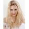 18" Long Blonde Wavy Without Bangs Layered 100% Hand-Tied Monofilament Ombre/2 tone  Human Hair Tied Wigs