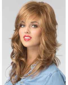 Copper 16"  Wavy With Bangs Capless Long  Synthetic Women Wigs