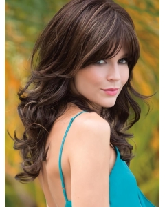 Brown 18" Wavy With Bangs Capless Long Synthetic Women Wigs Brown 18" Wavy With Bangs Capless Long Synthetic Women Wigs