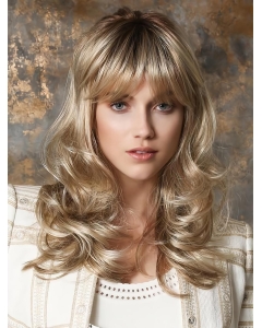 Blonde 16" Wavy With Bangs Monofilament Long Synthetic Classic Wigs Blonde 16" Wavy With Bangs Monofilament Long Synthetic Classic Wigs