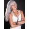 22" Long Wavy With Bangs 100% Hand-Tied Human Hair Grey Wigs