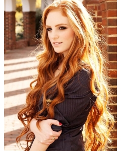 26'' Top Long Wavy Without Bangs Hand Tied Copper Human Hair Women Wigs 26'' Top Long Wavy Without Bangs Hand Tied Copper Human Hair Women Wigs